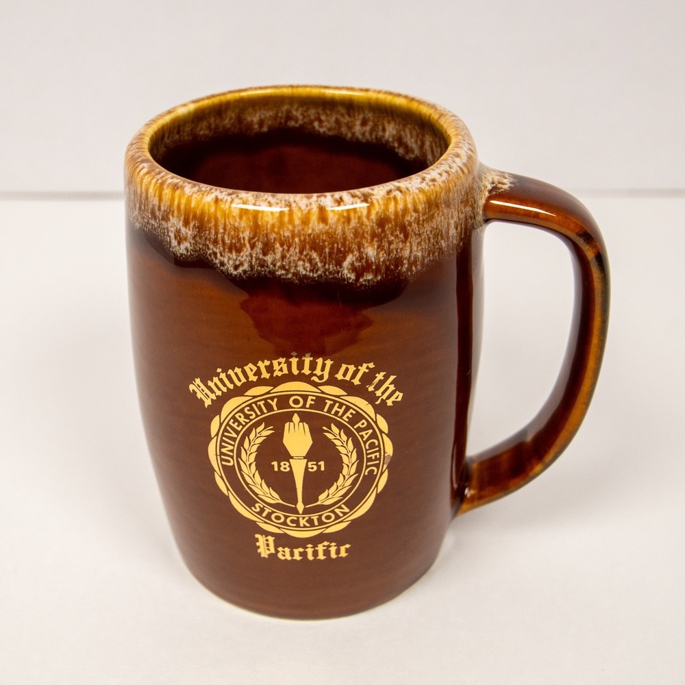 Vintage University of the Pacific Mug Brown Drip Glaze Lindor RF Simmons